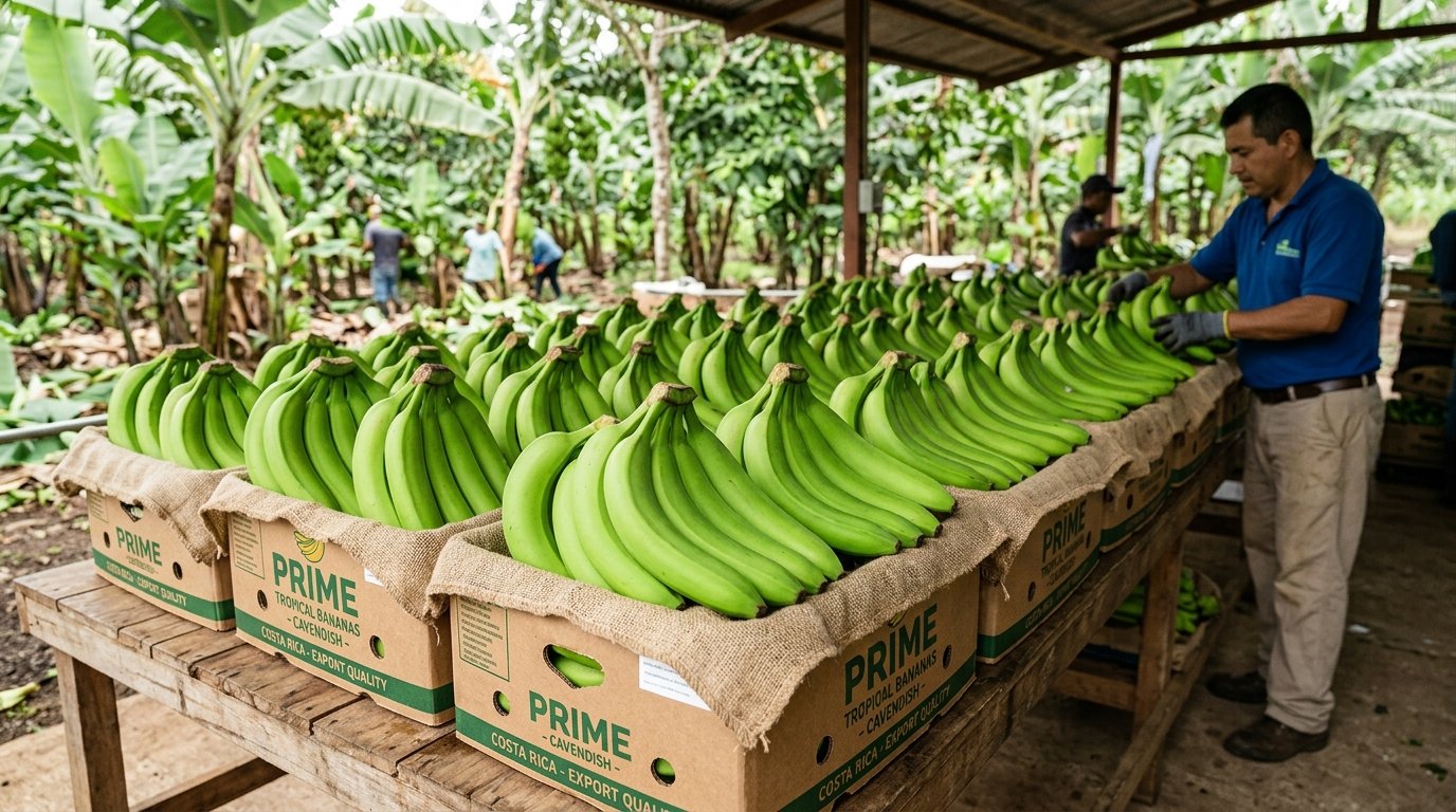 Banano fresco de exportación empacado en cajas