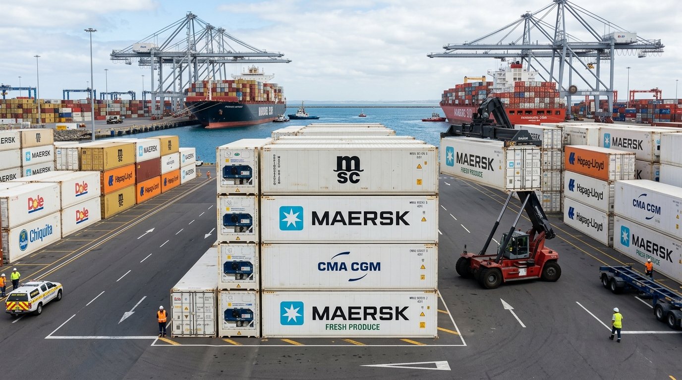Contenedores de exportación en terminal portuaria